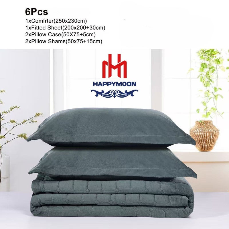 HAPPYMOON طقم لحاف مخملي - 6 قطع ، حجم كينج ، يناسب 250 × 230 سم سرير مزدوج | ناعم ودافئ ومريح - Image 2