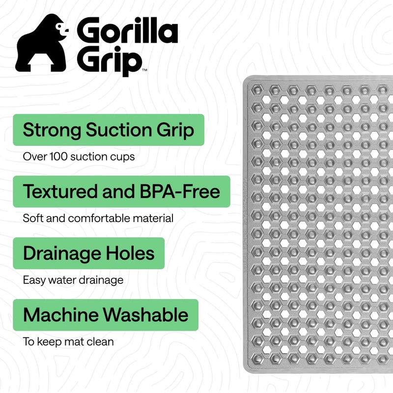 GORILLA GRIP Patented Square Shower Stall Mat, Small Bathtub Floor Mats for Stand Up Showers with Suction Cups and Drainage Holes, Machine Washable, Soft on Feet, Bathroom Accessories 21x21 Inch, Gray - Image 2