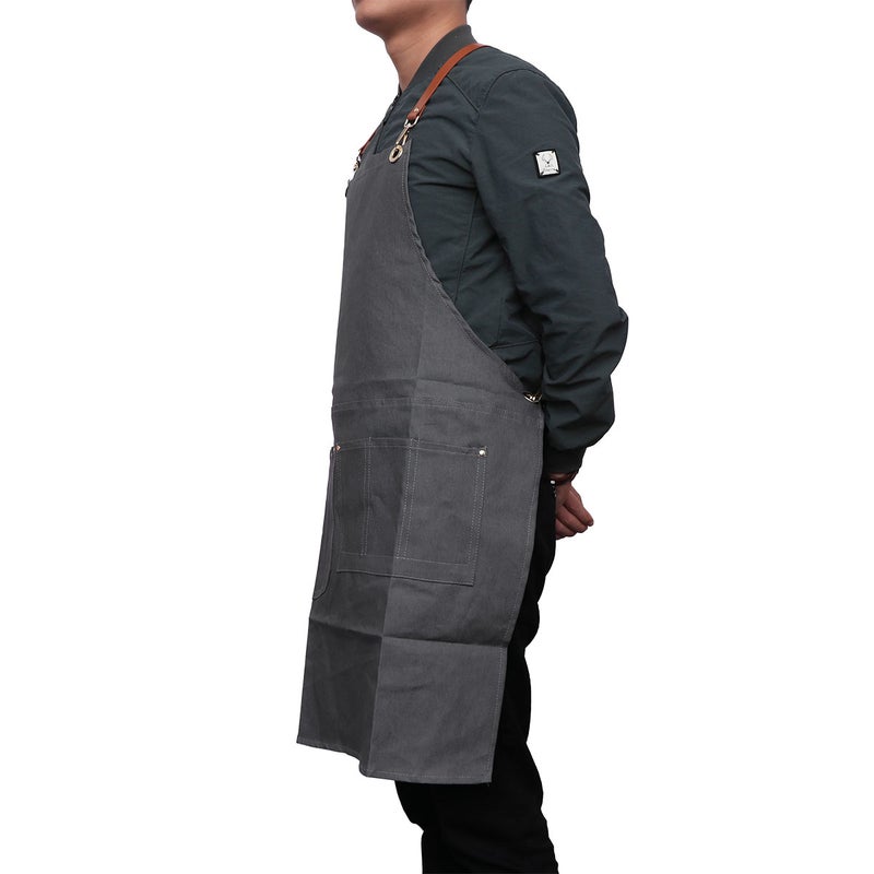 1pc Adjustable Denim Work Apron Professional Multi-Pocket Cape for Salon Hairstylist Hairdresser Waiter (Grey G Pattern) - Image 4