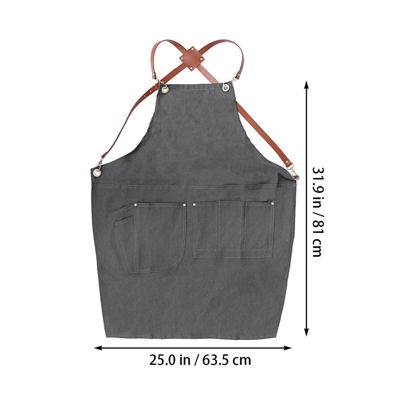 1pc Adjustable Denim Work Apron Professional Multi-Pocket Cape for Salon Hairstylist Hairdresser Waiter (Grey G Pattern) - Image 3