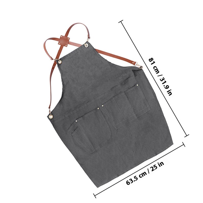 1pc Adjustable Denim Work Apron Professional Multi-Pocket Cape for Salon Hairstylist Hairdresser Waiter (Grey G Pattern) - Image 2