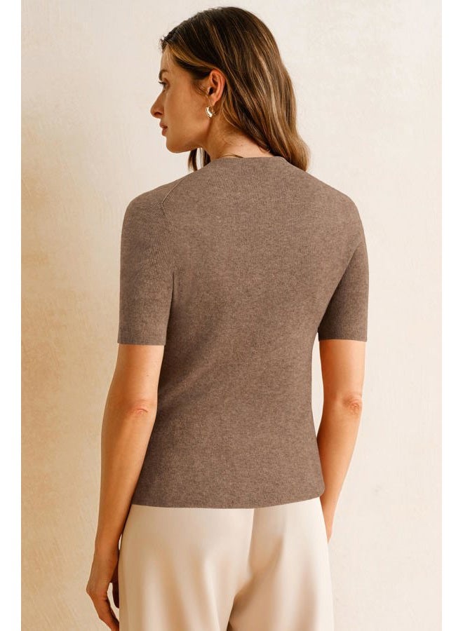 Arach&Cloz Women's Wool Blend Summer Fall Seamless Rip Resistant Tops Opaque Shirts, Coffee, M - Image 4