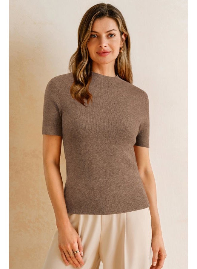 Arach&Cloz Women's Wool Blend Summer Fall Seamless Rip Resistant Tops Opaque Shirts, Coffee, M - Image 2