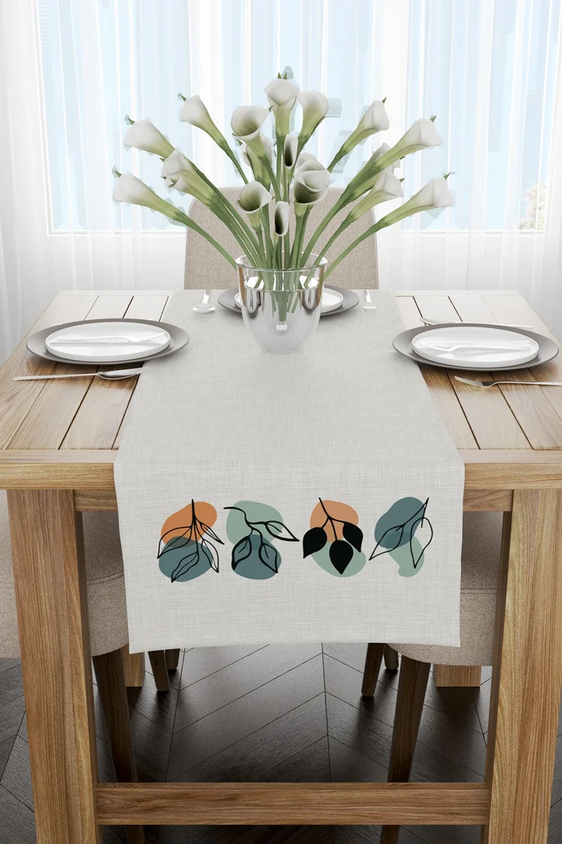 كانغو هوم Green Orange Bohemian Style Leaf Patterned Digital Printed Runner 4KMBS110-RN
