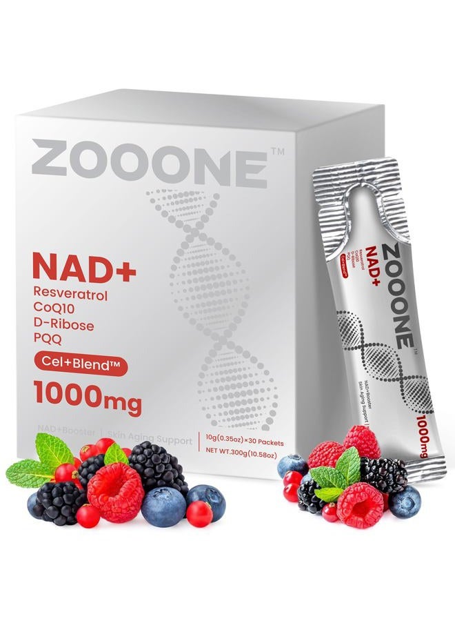 zooone مكمل NAD+ 30 قطعة، نيكوتيناميد ريبوسيد وريسفيراترول فاخرة، إصلاح الحمض النووي والشيخوخة الصحية، مكمل NAD المتقدم للرجال والنساء، يعزز الطاقة الخلوية - Image 1