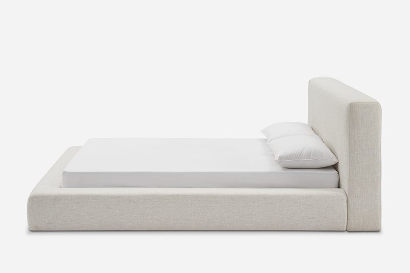 الزخارف للمفروشات سرير مونا العصري المُنجّد – قماش كتان فاخر مع مسند رأس مبطن، سرير فاخر منخفض لغرفة النوم، تصميم عصري بسيط – بيج (سوبر كينج 200×200 سم) - Image 5