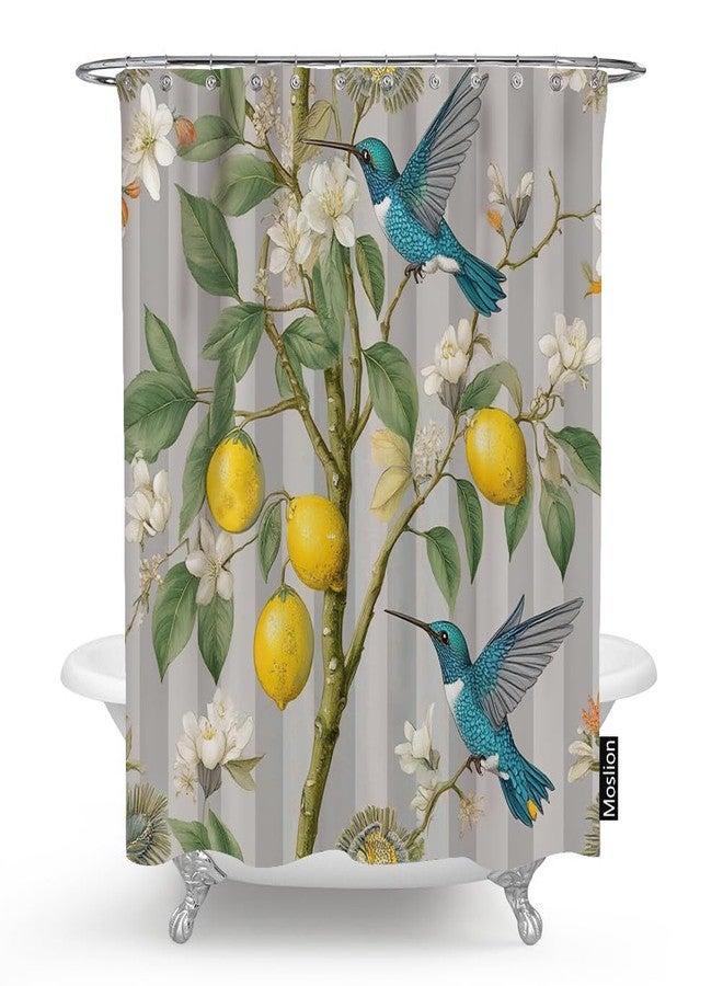 Moslion Shower Curtain Bird Hummingbird Lemon Summer Fresh Fruits Floral Tree Branches Berries Nature Funny Shower Curtain for Bathroom Decoration Polyester 72Wx72H Inch - Image 1