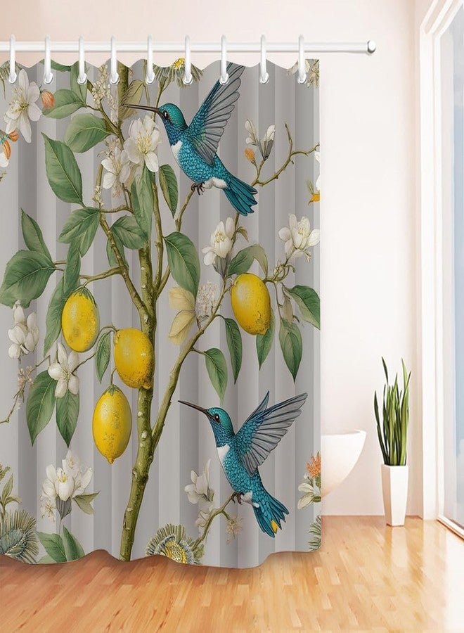 Moslion Shower Curtain Bird Hummingbird Lemon Summer Fresh Fruits Floral Tree Branches Berries Nature Funny Shower Curtain for Bathroom Decoration Polyester 72Wx72H Inch - Image 2