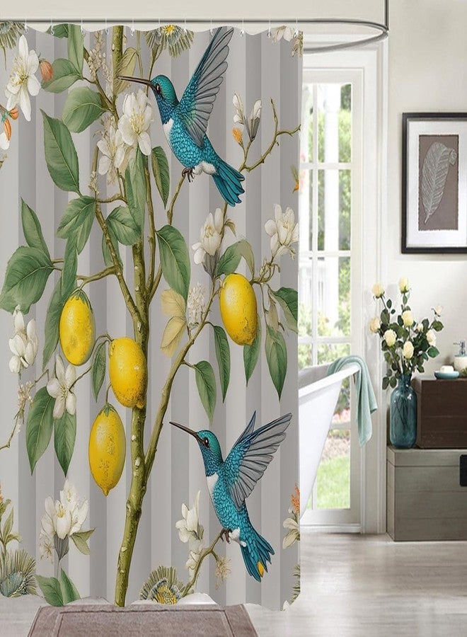 Moslion Shower Curtain Bird Hummingbird Lemon Summer Fresh Fruits Floral Tree Branches Berries Nature Funny Shower Curtain for Bathroom Decoration Polyester 72Wx72H Inch - Image 3