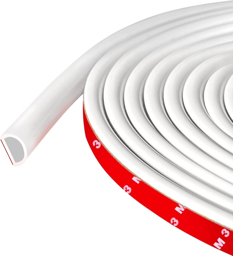 Protalwell Weather Stripping Door Seal Self Adhesive Door Weather Strip Silicone D Shaped Seal Strip for Door Frame/Window Seal, 20Ft, White (3/8" W × 1/4" T) - Image 1