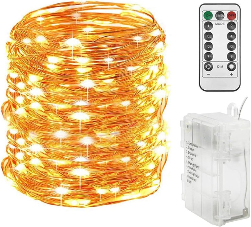 Twinkle Star 300LED 99FT Copper Wire String Lights Battery Operated 8 Modes Fairy Lights with Remote Waterproof Fairy String Lights for Outdoor Christmas Lights Wedding Party Decoration Warm White - Image 1