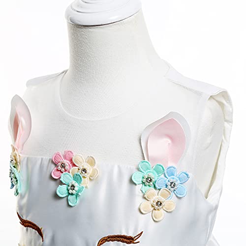 Yipkorra Unicorn Dress for Girls Unicorn Costume Pageant Princess Party Birthday Long Gown with Headband & Necklace (Multicolor, 150 7-8 Years) - Image 4