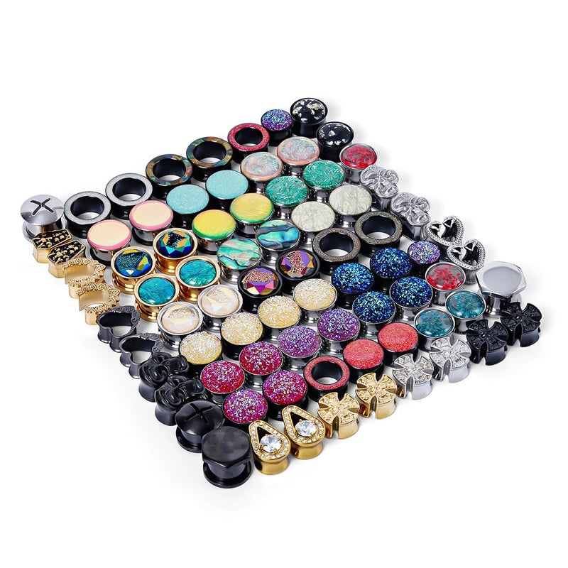 TBOSEN 20 PCS Stainless Steel | Wood Random Colors Ear Gauges Tunnels Plugs Body Piercing Lucky Bag 10 Pairs Total 2g-1 inch - Image 2