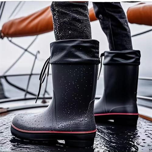 E KAINI Rain Boots Men, Mens Garden Boots,Waterproof PVC Rubber Boots Mens Mud Boots, Comfort Lightweight Mid-Calf Gardening Fishing Shoes for Yard Farm Outdoor Work, Black+red, 11 Wide - Image 5