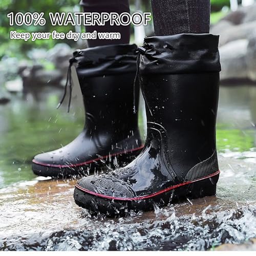 E KAINI Rain Boots Men, Mens Garden Boots,Waterproof PVC Rubber Boots Mens Mud Boots, Comfort Lightweight Mid-Calf Gardening Fishing Shoes for Yard Farm Outdoor Work, Black+red, 11 Wide - Image 2
