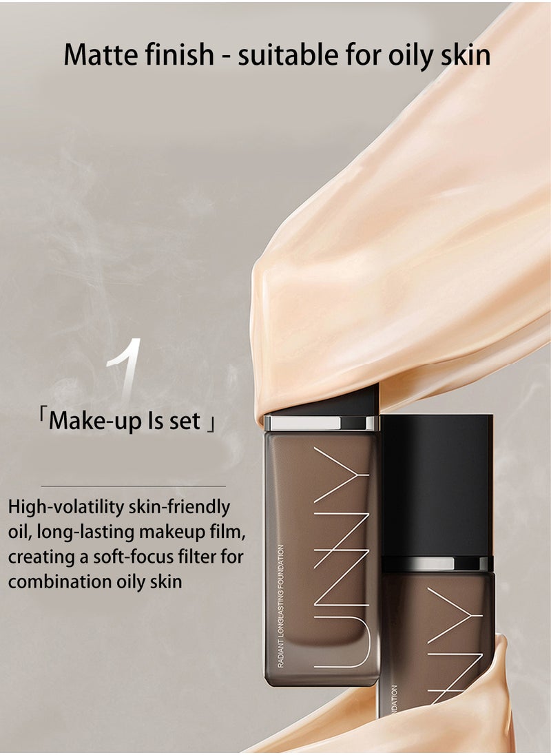 Unny Club - UNNY CLUB Radiant Longlasting Foundation Waterproof Smudge Proof Lightweight Breathable Oil Contril Moisturizing Base Makeup to Brighten Skin Tone and Create a Natural Look for Oily Skin 30g - Image 1