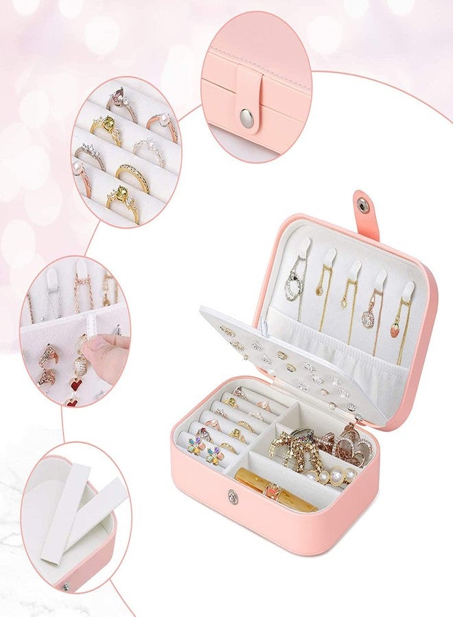 Bluwings Jewelry Box, PU Leather Small Portable Travel Case, 2 Layers Organizer Display Storage Holder Box for Rings, Earrings, Necklaces, Bracelets (Pink - 1PCS) - Image 5