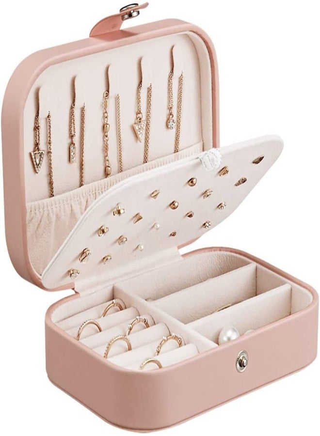 Bluwings Jewelry Box, PU Leather Small Portable Travel Case, 2 Layers Organizer Display Storage Holder Box for Rings, Earrings, Necklaces, Bracelets (Pink - 1PCS) - Image 1