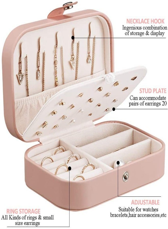 Bluwings Jewelry Box, PU Leather Small Portable Travel Case, 2 Layers Organizer Display Storage Holder Box for Rings, Earrings, Necklaces, Bracelets (Pink - 1PCS) - Image 3