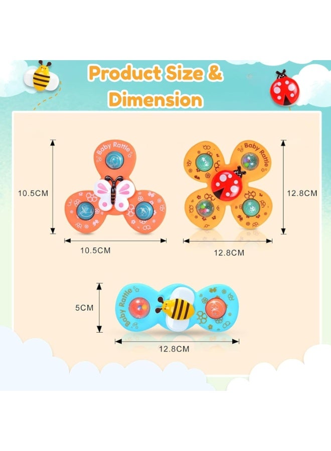 ST ZONE 3PCS Suction Cup Spinner Toys for Toddlers 12M+ – Press & Spin Baby Sensory Fidget Toys – Bath, High Chair & Travel Toy Set - Image 4