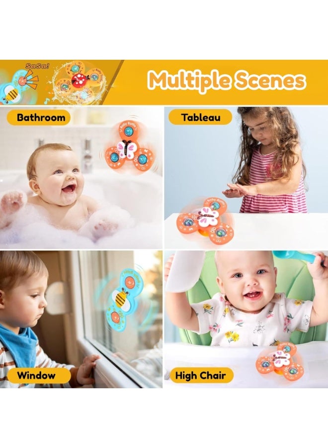 ST ZONE 3PCS Suction Cup Spinner Toys for Toddlers 12M+ – Press & Spin Baby Sensory Fidget Toys – Bath, High Chair & Travel Toy Set - Image 3