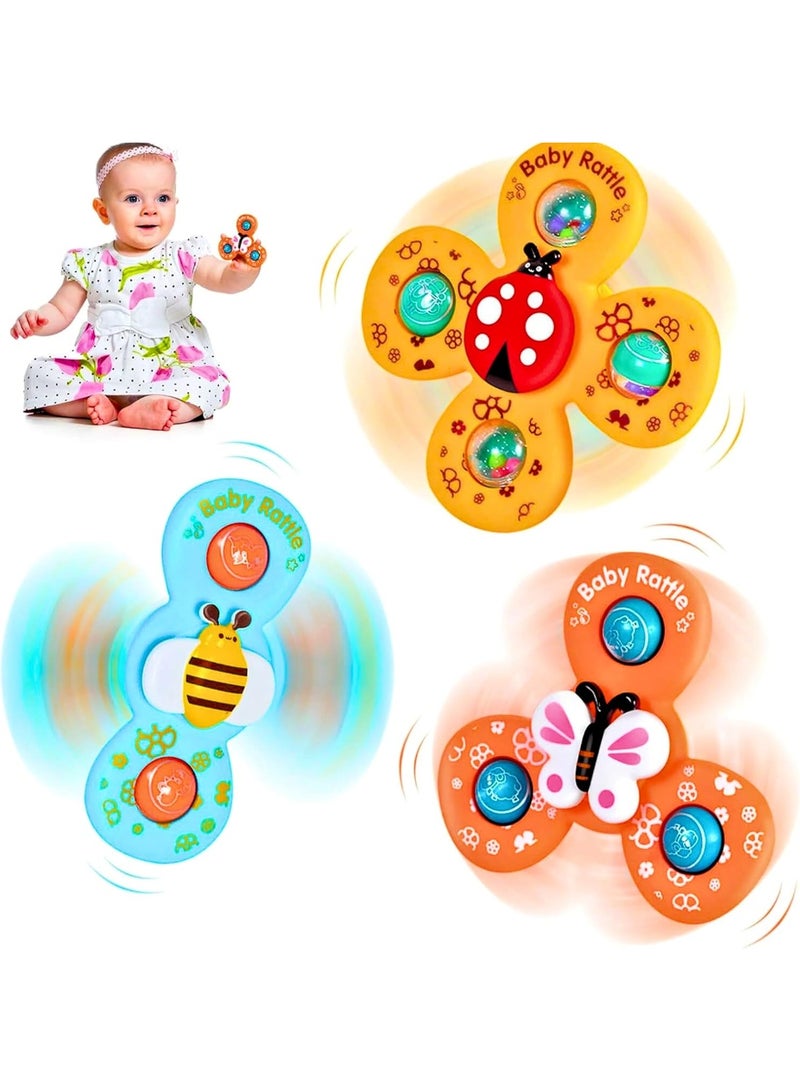 ST ZONE 3PCS Suction Cup Spinner Toys for Toddlers 12M+ – Press & Spin Baby Sensory Fidget Toys – Bath, High Chair & Travel Toy Set - Image 1