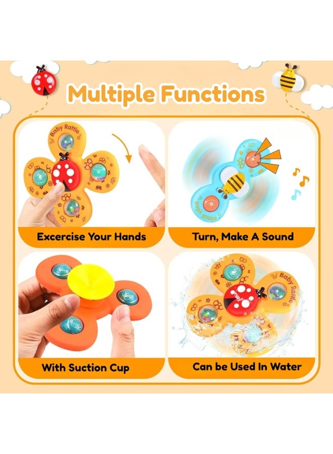 ST ZONE 3PCS Suction Cup Spinner Toys for Toddlers 12M+ – Press & Spin Baby Sensory Fidget Toys – Bath, High Chair & Travel Toy Set - Image 5