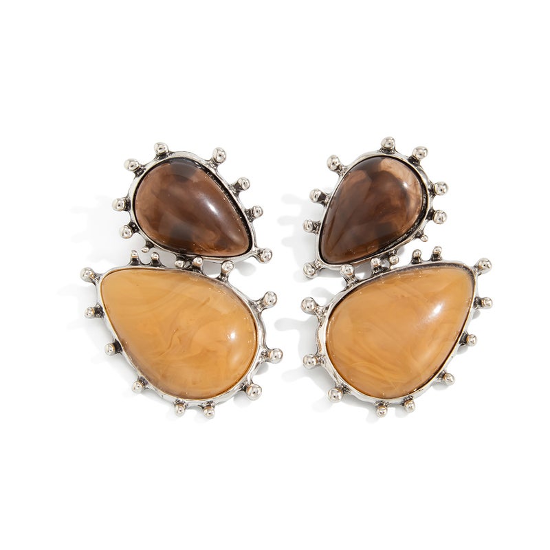 SHIXIN European and American Cross-Border Jewelry: Bold Personality with Gemstone-Inlaid Heart Pendant Earrings, Ethnic Floral Resin Hoop Earrings - Image 5