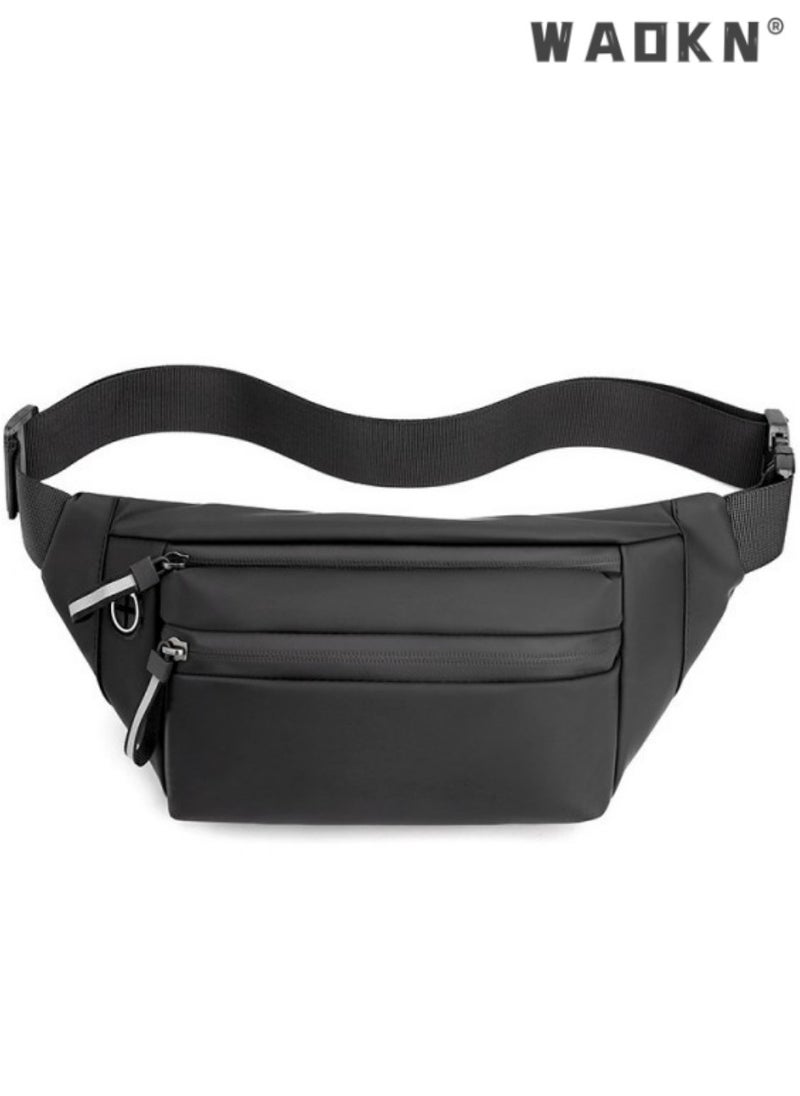 WAOKN Waist Bags for Men Women I Ultra Strong Stitching, Sturdy Zippers, Waterproof Pocket, Large Pack for Hiking Travel Camping Running Sports Outdoors, with Adjustable Strap (Black)  - Image 1