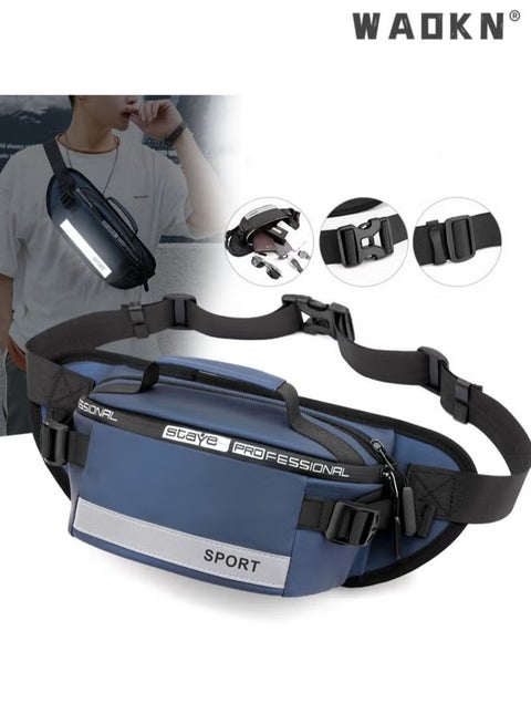 Men Women Fashionable Waterproof Crossbody Bag with Adjustable Belt for Running Hiking Traveling Blue Fashion Waist Bags Hip Packs for Outdoors Sports,Lightweight Men's Sports Waist Bag, Multi-functional Shoulder Crossbody Bag Fashionable Fanny Pack Belt Bag for Women Men