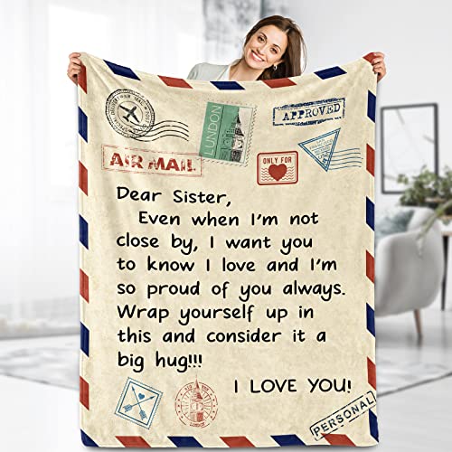Sister Birthday Blanket Gifts from Sister Throw to My Sister from Brother Bestie Quotes Soft Fuzzy Fleece Cozy Unique Birthday for Women Adult Kids Teen Girls 50x60