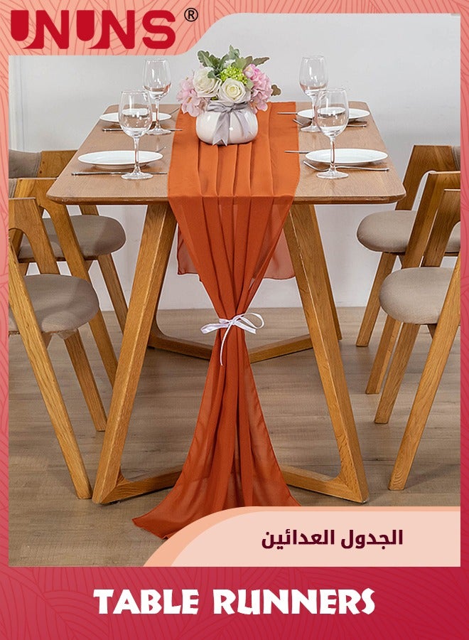 UNUNS مفرش طاولة، 70×300 سم من الشيفون التراكوتا لحفلات الزفاف، مفرش طاولة ريفي رومانسي لتزيين الحفلات والمنزل - Image 1