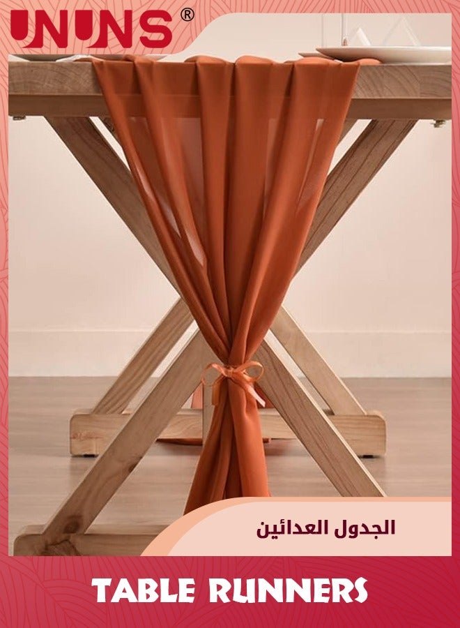UNUNS مفرش طاولة، 70×300 سم من الشيفون التراكوتا لحفلات الزفاف، مفرش طاولة ريفي رومانسي لتزيين الحفلات والمنزل - Image 2