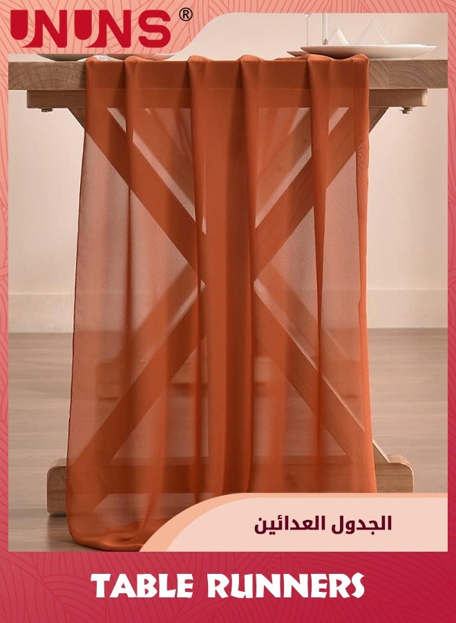 UNUNS مفرش طاولة، 70×300 سم من الشيفون التراكوتا لحفلات الزفاف، مفرش طاولة ريفي رومانسي لتزيين الحفلات والمنزل - Image 3