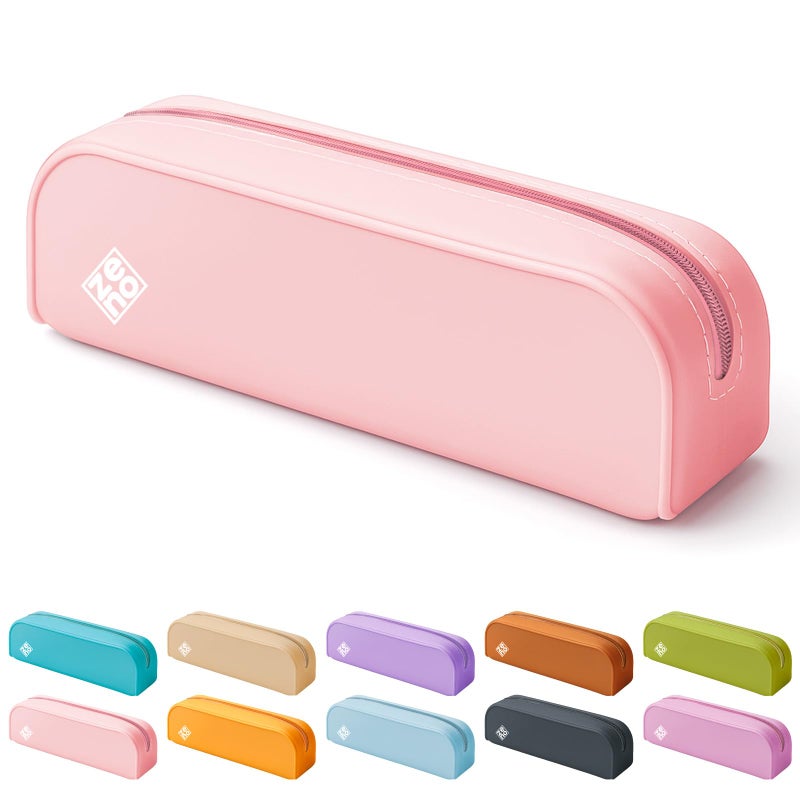 ZENO Silicone Pencil Case â€“ Aesthetic Pencil Pouch for Women & Teens â€“ Cute Pen Case, Pink Makeup Bag, Travel Pouch, Small Stationary Organizer, Pencil Box â€“ Pink Sunset - Image 1