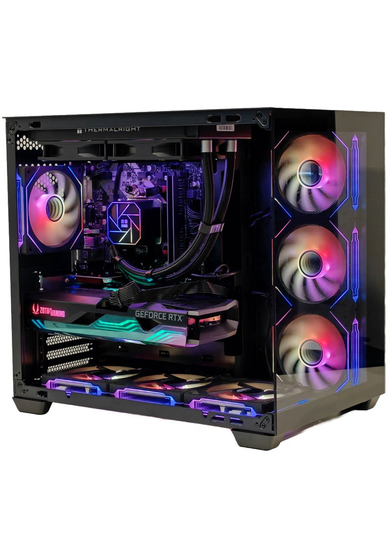 ثيرمالرايت جهاز كمبيوتر للألعاب، معالج Intel Core i7-14700F، بطاقة رسومات RTX 3080 بسعة 10 جيجابايت، ذاكرة وصول عشوائي DDR4 بسعة 32 جيجابايت، قرص SSD من نوع NVMe M.2 بسعة 1 تيرابايت، مبرد سائل للمعالج بإضاءة RGB مقاس 240 مم، مزود طاقة بقدرة 850 واط، صندوق كمبيوتر ATX أسود بسبعة مراوح بإضاءة ARGB، نظام تشغيل Windows 11 Pro أسود - Image 1