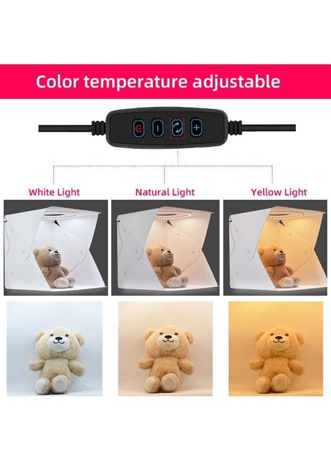 PADOM - Padom Ring Light Photo Studio Box, Folding Portable Photography Shooting Light Tent Kit with 3 Lighting Models White/Warm/Soft Lighting +white and black background size 40 * 40 * 40 CM - Image 1