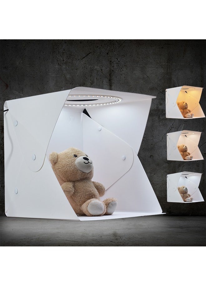 PADOM - Padom Ring Light Photo Studio Box, Folding Portable Photography Shooting Light Tent Kit with 3 Lighting Models White/Warm/Soft Lighting +white and black background size 40 * 40 * 40 CM - Image 1