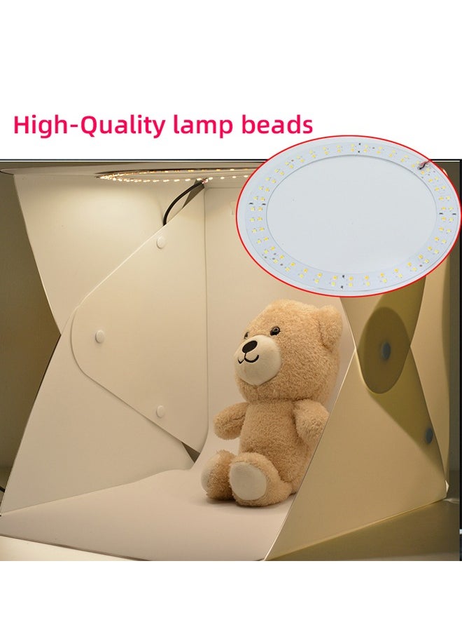 PADOM - Padom Ring Light Photo Studio Box, Folding Portable Photography Shooting Light Tent Kit with 3 Lighting Models White/Warm/Soft Lighting +white and black background size 40 * 40 * 40 CM - Image 1