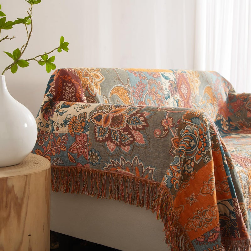 SE SOFTEXLY Boho Throw Blanket for Bed 60â€x80â€, 100% Cotton Woven Blanket for Couch Sofa, Ultra Soft 4-Layer Muslin Quilt with Patchwork Floral Printed, Farmhouse Bed Blanket/Cover for Living Room Decor - Image 5