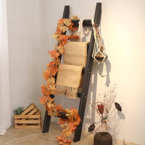 FUIN 5ft (58") Wood Blanket Ladder Living Room Decorative Wall Leaning Farmhouse Quilt Display Holder Storage Rustic Wooden Towel Rack for Bathroom, Black - Image 4