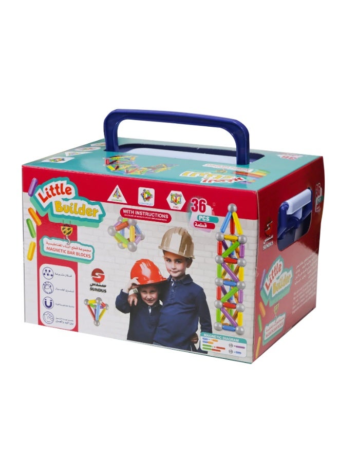 SUNDUS Little Builder Magnetic Building Tiles Set – 36 Pieces Educational Construction Toy for Kids, 2D & 3D Creative STEM Learning Blocks - Image 1