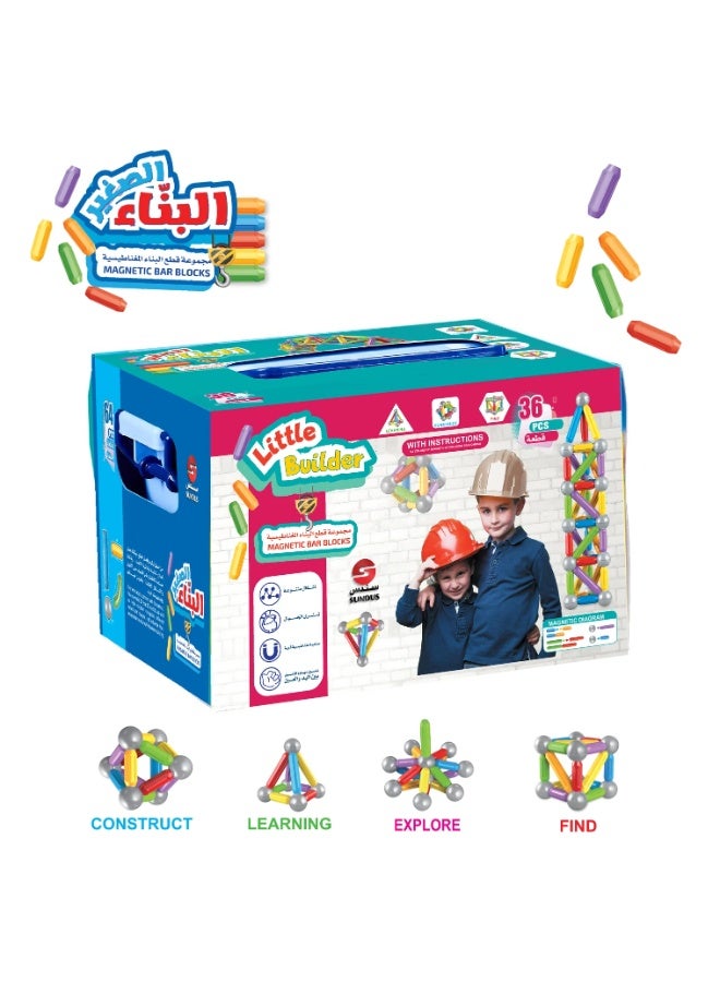 SUNDUS Little Builder Magnetic Building Tiles Set – 36 Pieces Educational Construction Toy for Kids, 2D & 3D Creative STEM Learning Blocks - Image 4