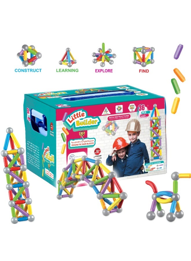 SUNDUS Little Builder Magnetic Building Tiles Set – 36 Pieces Educational Construction Toy for Kids, 2D & 3D Creative STEM Learning Blocks - Image 5