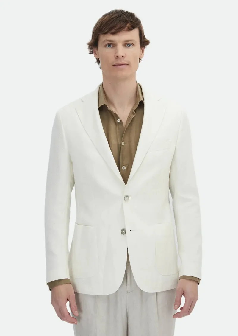 RAMSEY Ecru Patterned Shirt Shoulder Slim Fit Cotton Blended Jacket