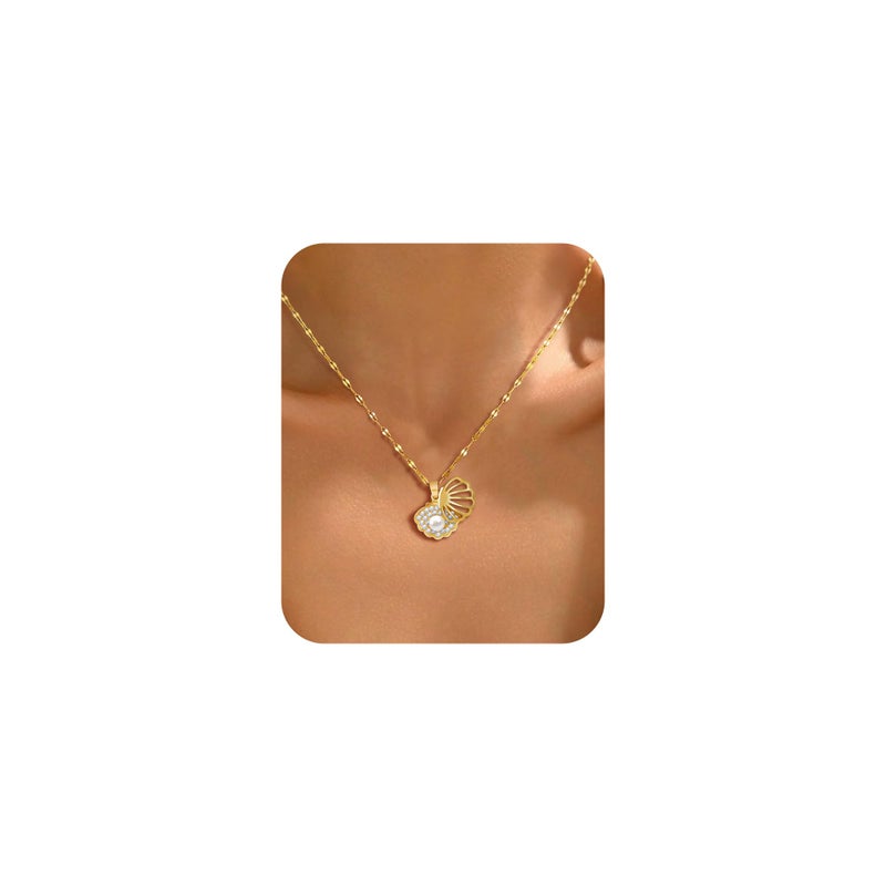 DAILI Shell Necklace for Women,14k Gold Plated Charm Necklace,Non Tarnish Adjustable Stainless Steel Chain Choker Jewelry for Summer Beach Vacation - Image 1
