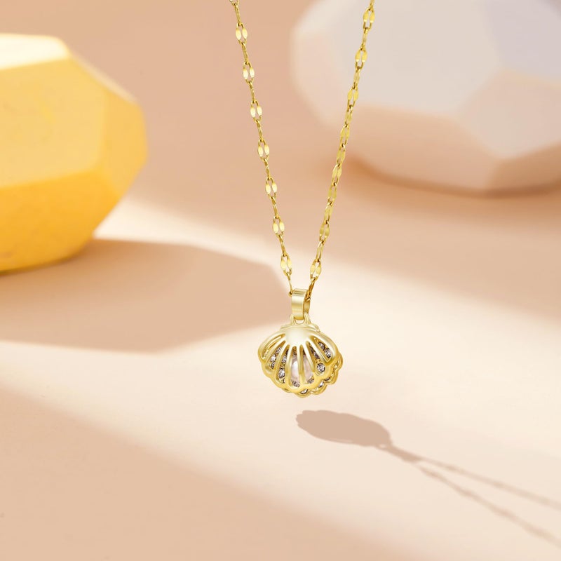 DAILI Shell Necklace for Women,14k Gold Plated Charm Necklace,Non Tarnish Adjustable Stainless Steel Chain Choker Jewelry for Summer Beach Vacation - Image 3
