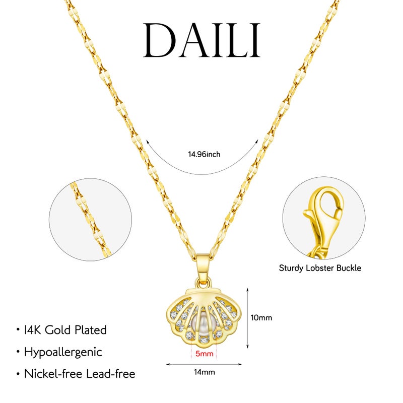 DAILI Shell Necklace for Women,14k Gold Plated Charm Necklace,Non Tarnish Adjustable Stainless Steel Chain Choker Jewelry for Summer Beach Vacation - Image 2