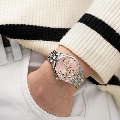 Hamilton Watch Jazzmaster Open Heart Lady Auto | Swiss Made | 36mm Stainless Steel Case | Pink Dial Analog Watch | Silver Stainless Steel Bracelet (Model: H32215170) - Image 2