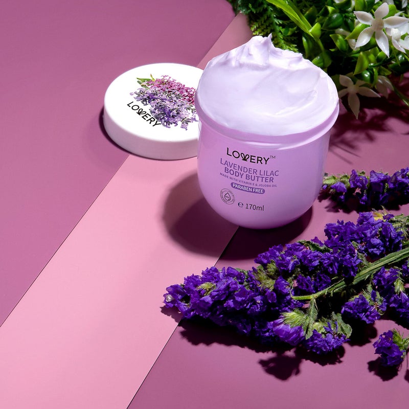 LOVERY Lavender Lilac Body Butter - Shea Cream with Jojoba Oil & Vitamin E - Hydrating Natural Moisturizer for Hands - 5.74 Fl Oz - Image 3